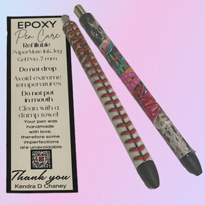 Epoxy Gel Pens Refillable Black Baseball Leopard Serape Cow MAMA Set of 2